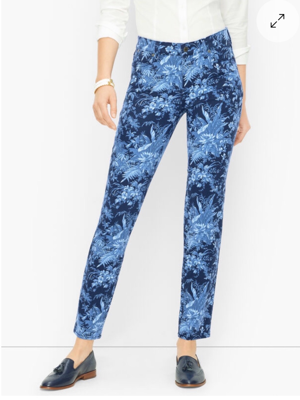 Talbots Navy and Light Blue Floral Slim Ankle Jeans